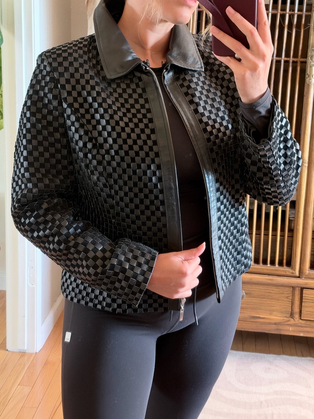 Worthington Black Checkered genuine -Leather and suede checkered Jacket